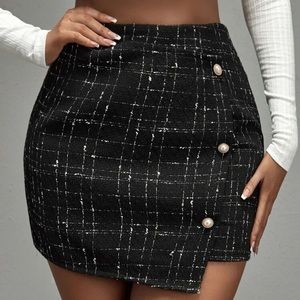 SHEIN SXY Asymmetrical Hem Plaid Tweed Skirt
